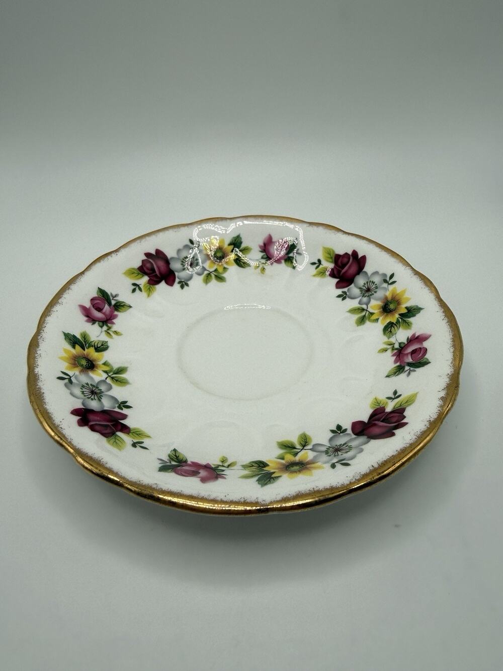 Vintage Royal Windsor England Rose And Sunflower Floral Saucer Cottage Tea